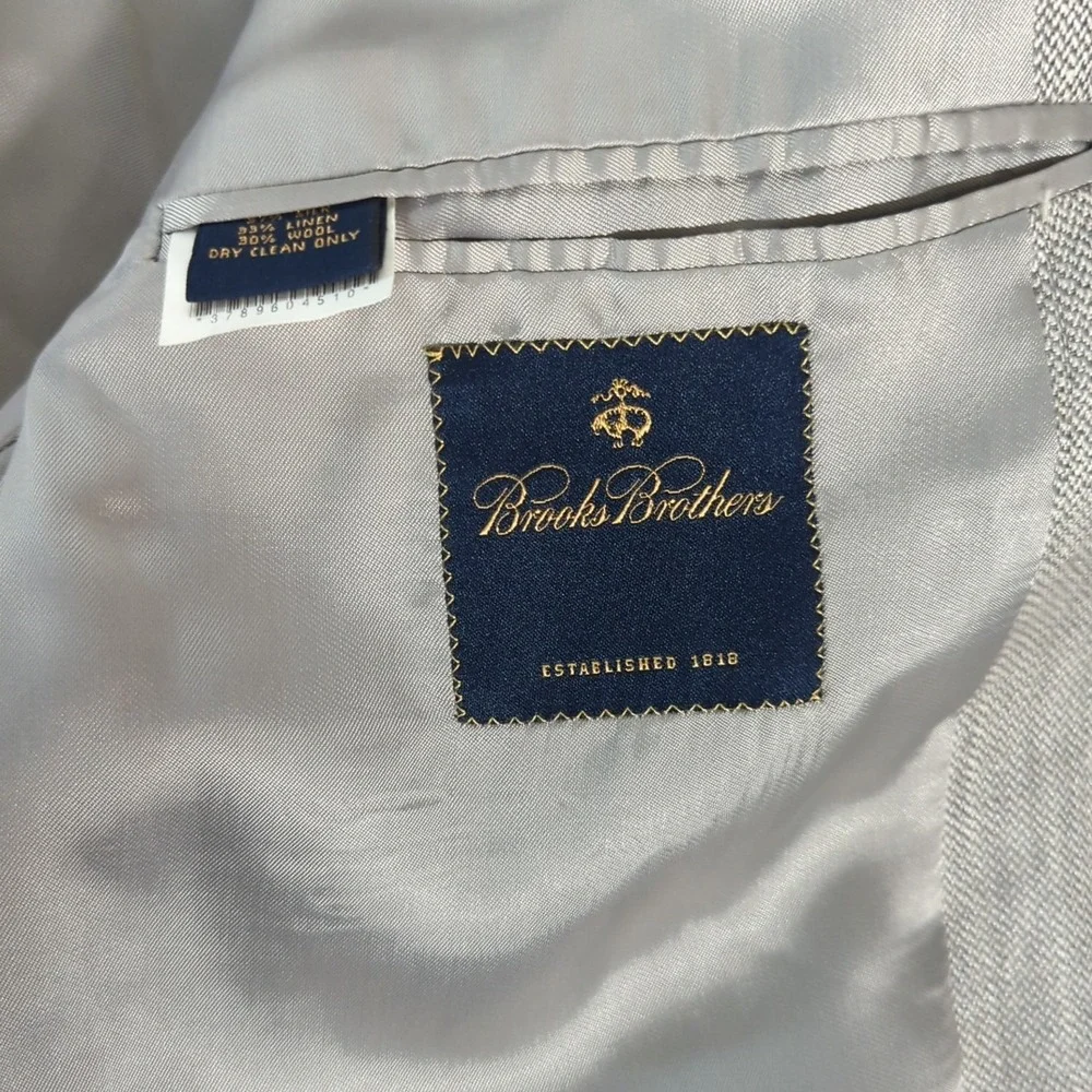 Brooks Brothers Sport Coat Blazer Mens 43R Light Gray Silk Linen Wool Italy Made